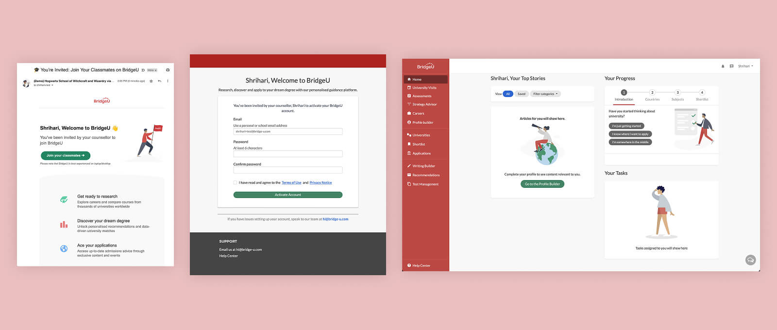 Existing onboarding — password → homepage screens