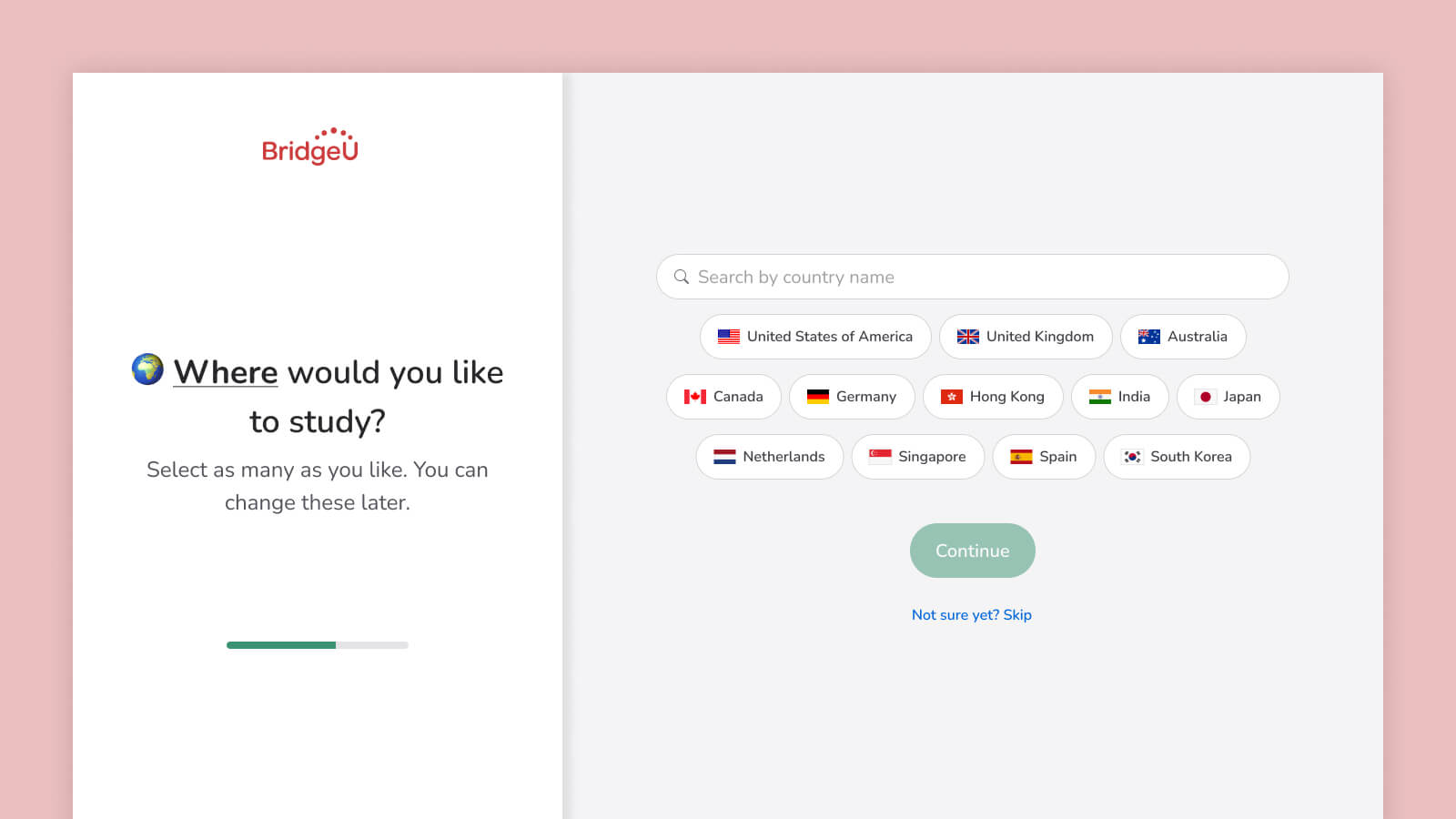 Final onboarding — country selection