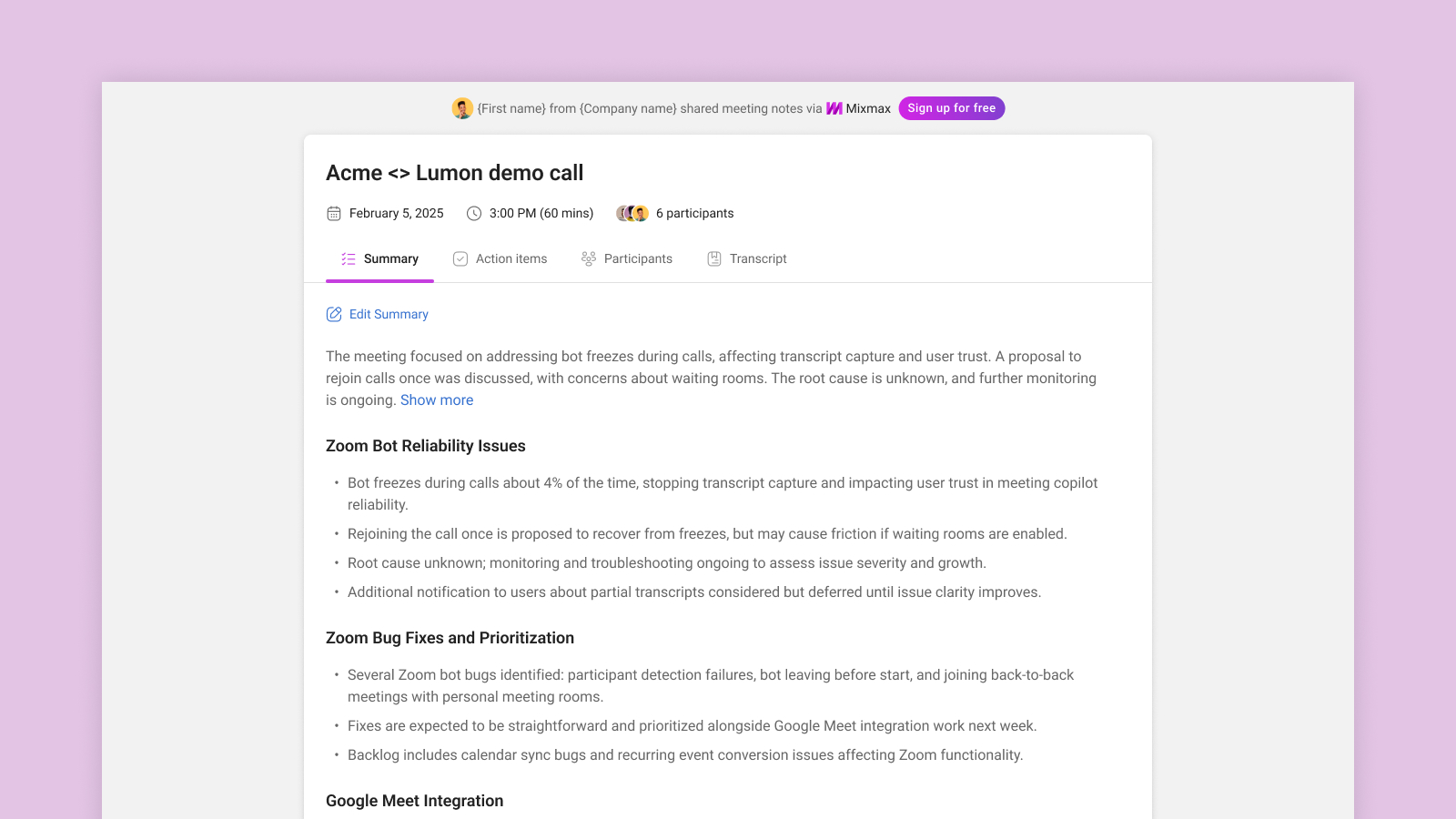 In-app meeting library